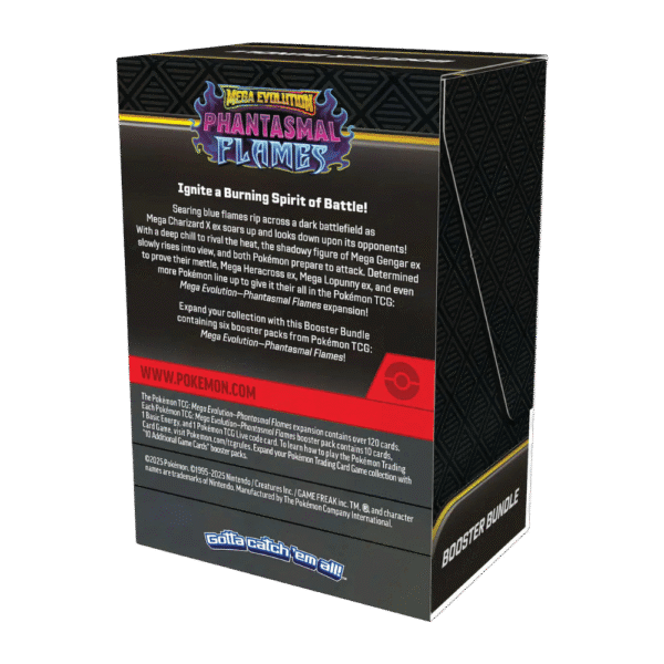 Back of Pokémon Phantasmal Flames Booster Bundle packaging